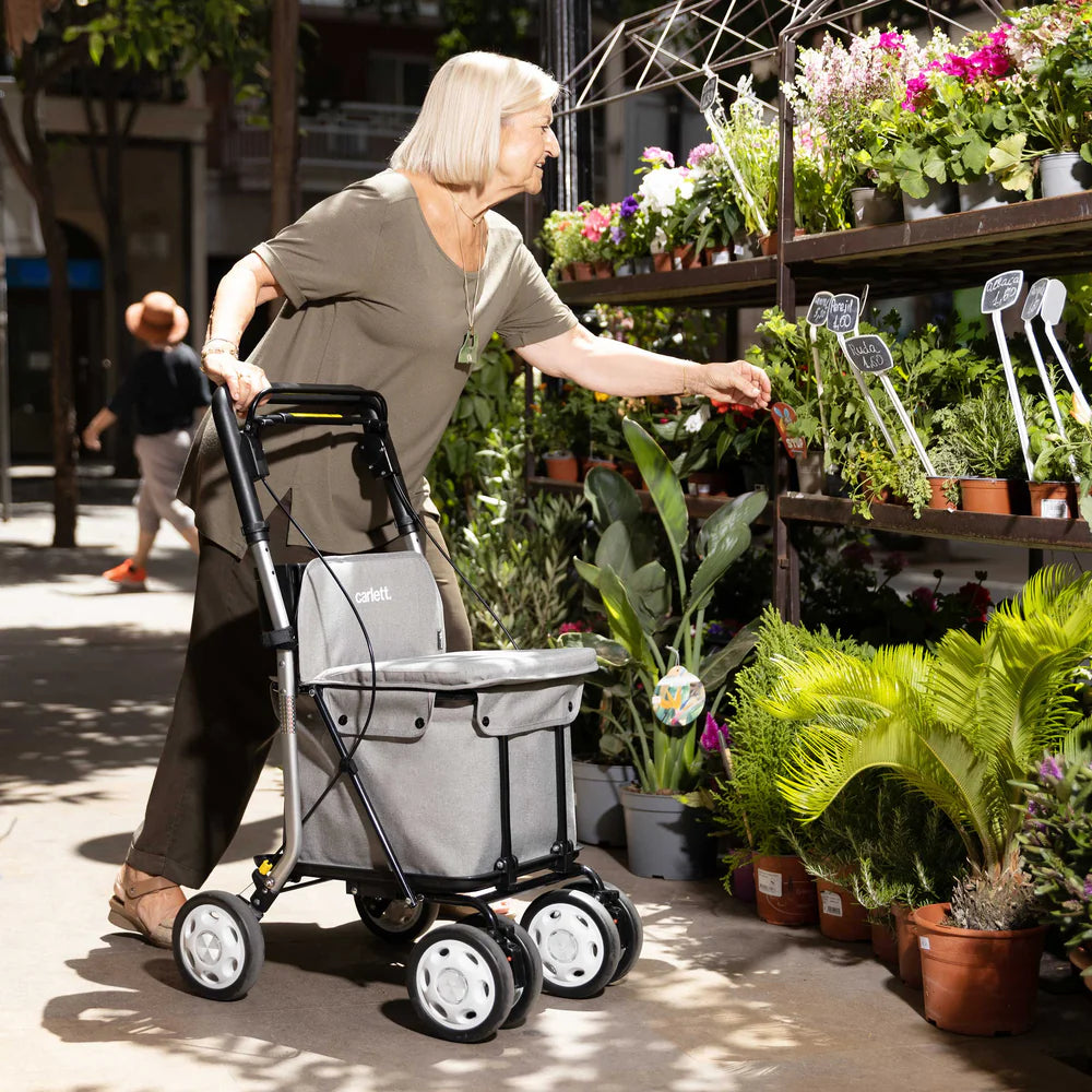 Carlett Comfort MOVE – Rollator - Leichter Einkaufsrollator mit integriertem Sitz, Tasche und Komfortgriff