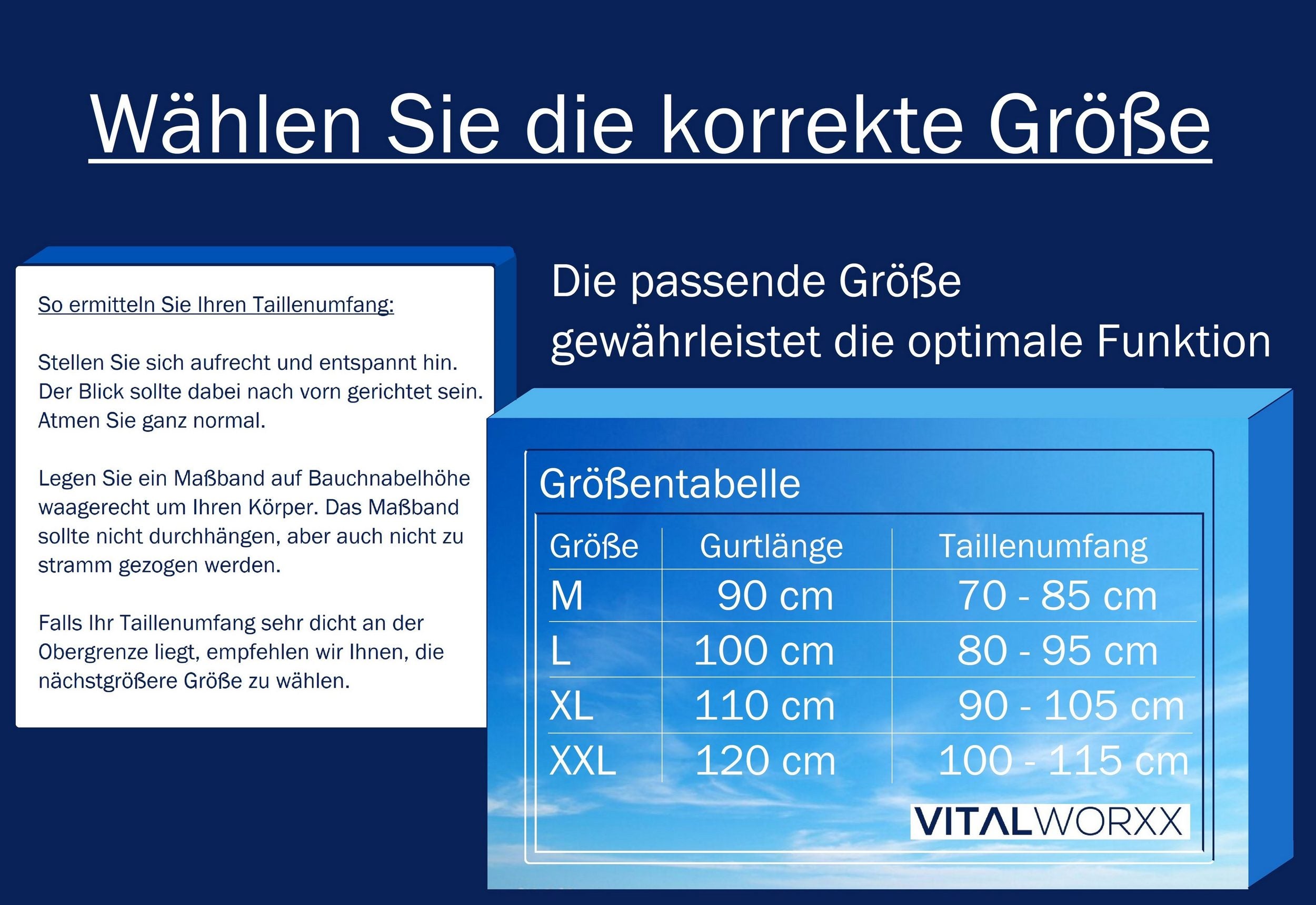 Größentabelle für Rückengurt, Rückenbandage