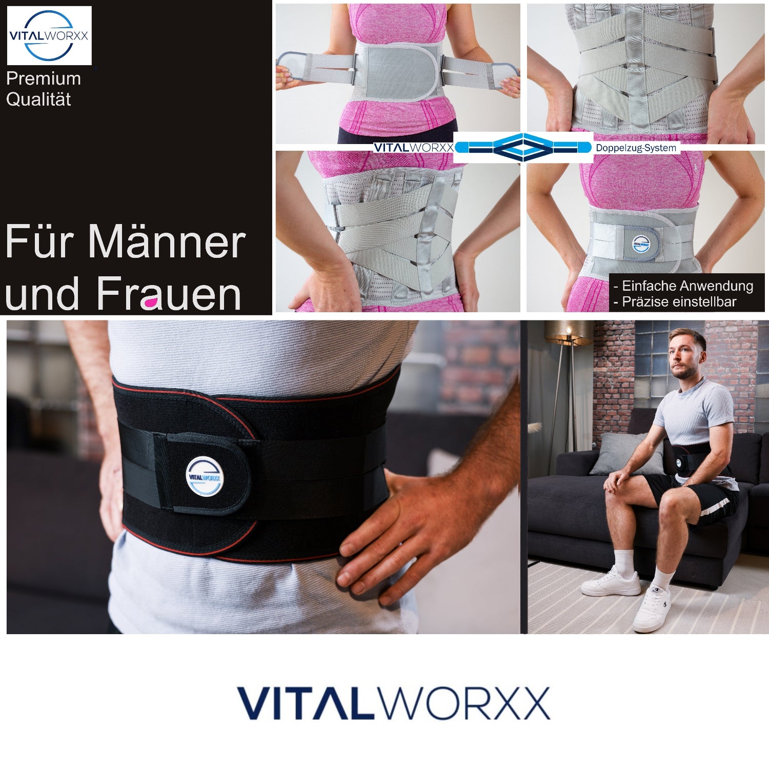 VITALWORXX Rückengurt mit Doppelzugsystem, Rückenschmerzen Gurt, Rückenstützgurt, Stützgürtel Rücken, Haltungskorrektur Rücken